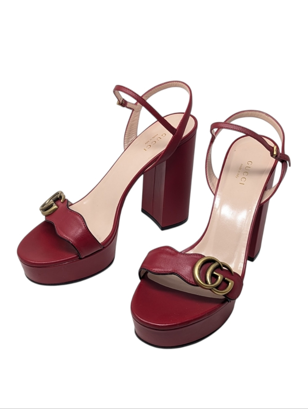 Gucci Marmont Red Platform Scalloped Dress Up Heeled Sandal Size EU 39